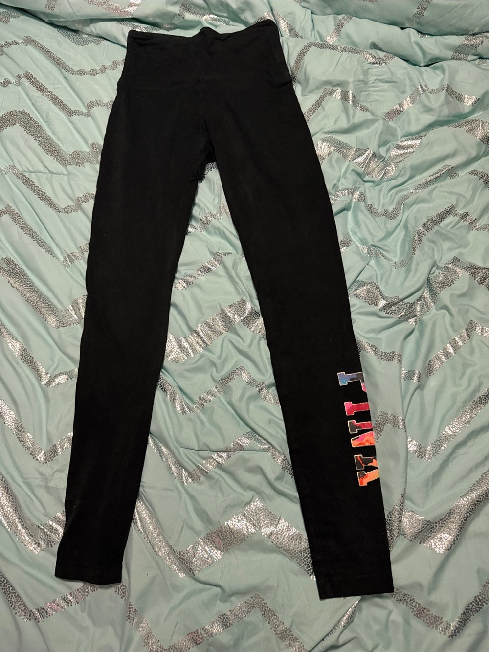 PINK Victoria's Secret Black Leggings with Colorful Logo